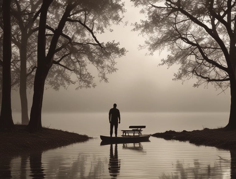 A person sitting calmly at a desk with a laptop, engaging in an online conversation.