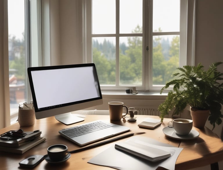A peaceful home office setup ready for a focused online discussion.