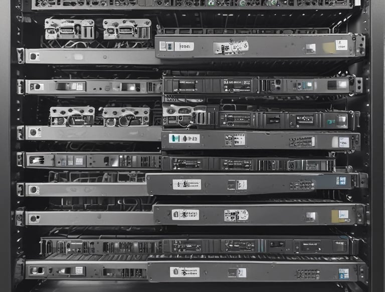 Secure server room with racks of servers and blinking lights.