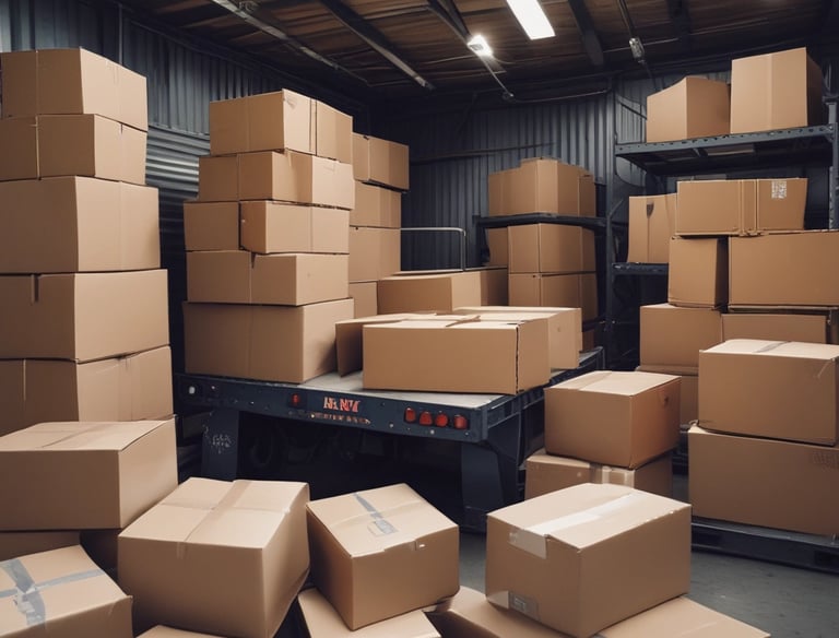 A delivery truck unloading appliances at a residential home.