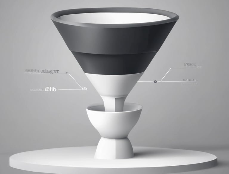A sleek digital funnel diagram showing stages of customer filtering and conversion.