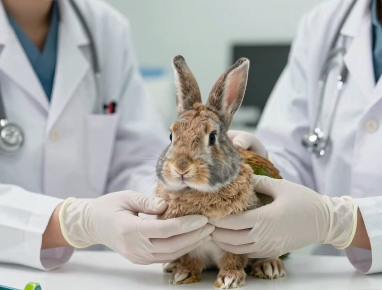 Veterinarian examining a colorful exotic bird in a bright clinic room.