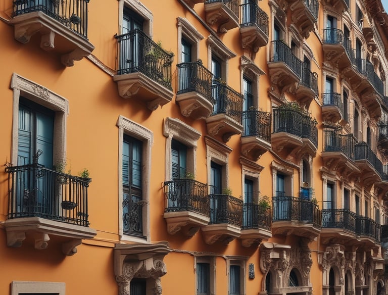 Modern residential building exterior during golden hour.