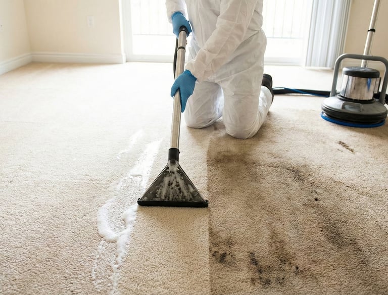 Tecnico lavando una alfombra en Ibague