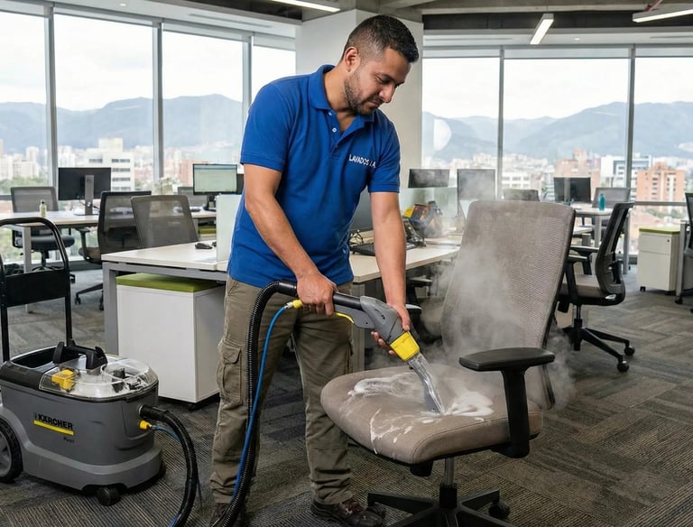 tecnico lavando de sillas de oficina en ibague