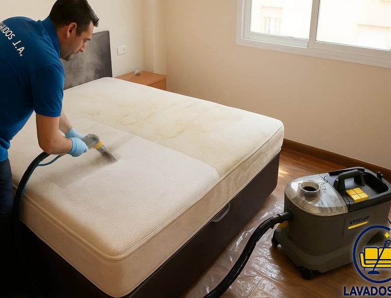 tenico lavando un colchones en ibague