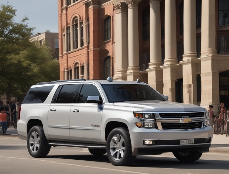 Professional chauffeur opening the door of a suburban for a client arriving at an event.