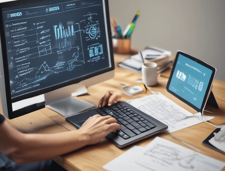 a man riding a skateboard down a street next to tall buildings