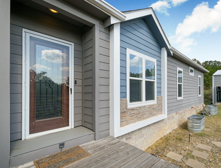 Mobile home on a bright sunny day