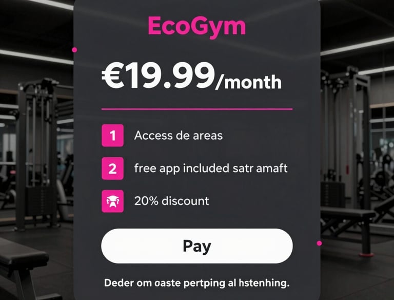 Modern gym membership card with eco-friendly design and pink accents on black background