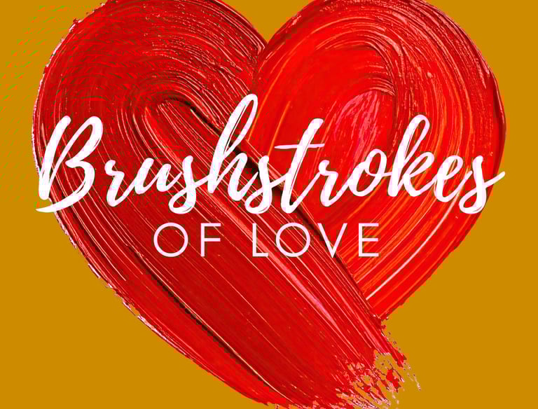 Book cover for Brushstrokes of Love by D Lovell featuring a red painted heart and dripping blood.