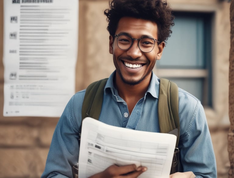 a man riding a skateboard down a street next to tall buildings