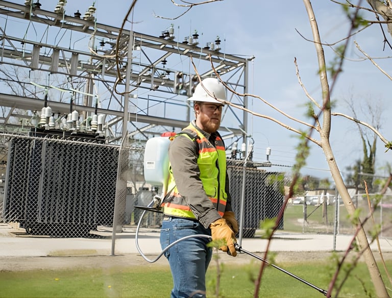vegetation management contractor performing right of way maintenance near utility infrastructure