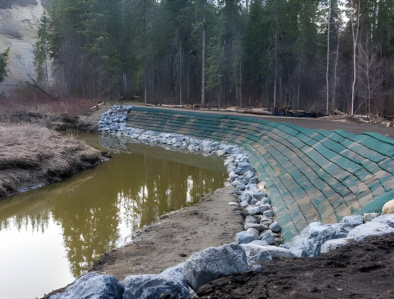 hydroseeding and erosion control on construction drainage slope