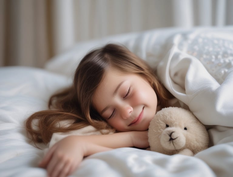A happy child receiving a new bed.