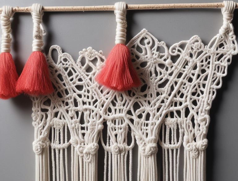 macramé tejido en color blanco, taller artesanal