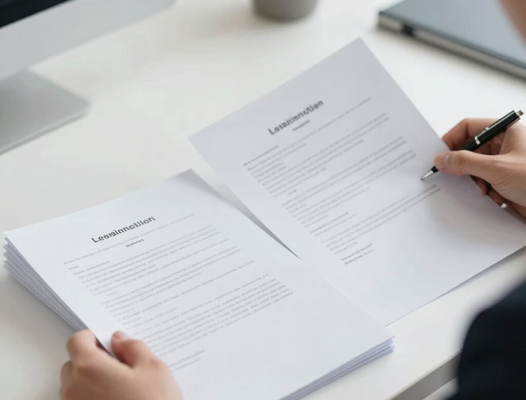 A notary professional assisting a client with loan signing documents in a bright office.
