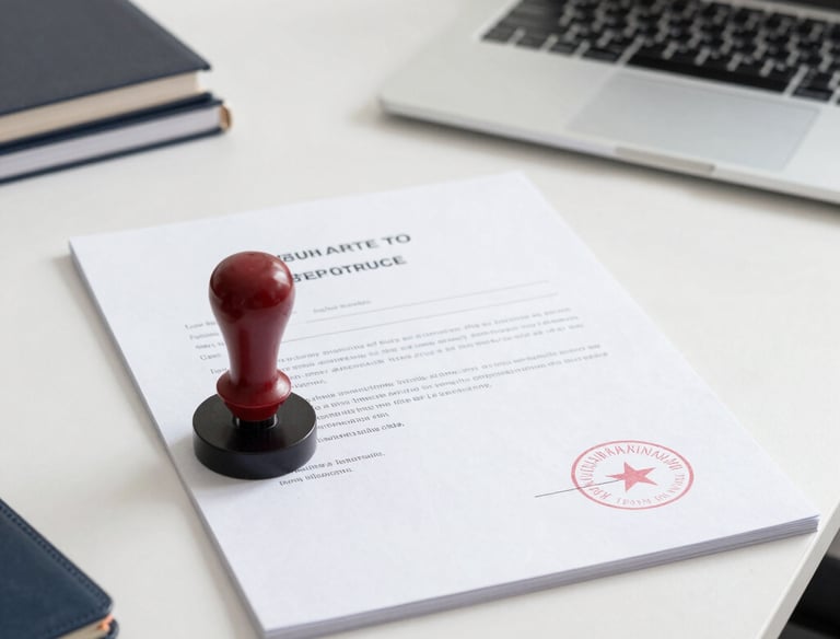 A notary professional assisting a client with loan signing documents in a bright office.