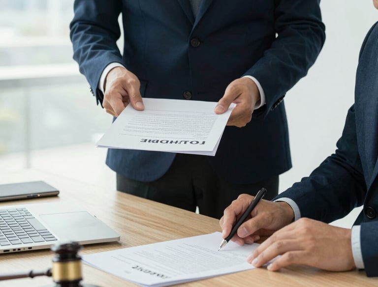 A notary professional assisting a client with loan signing documents in a bright office.
