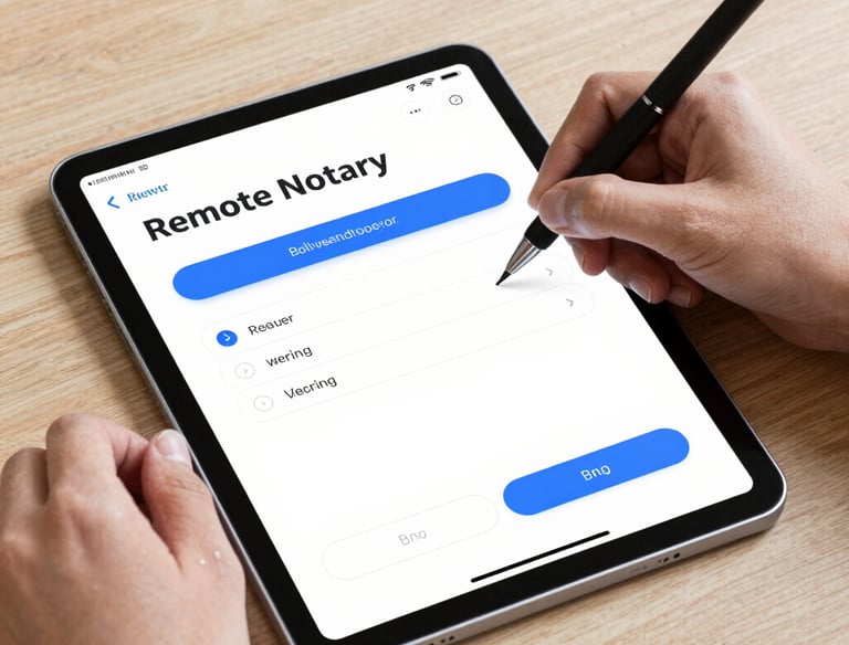 Mobile notary meeting a client at their home, reviewing paperwork together.