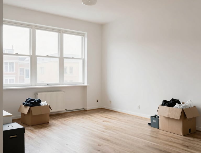 Workers efficiently clearing out a modern apartment interior.