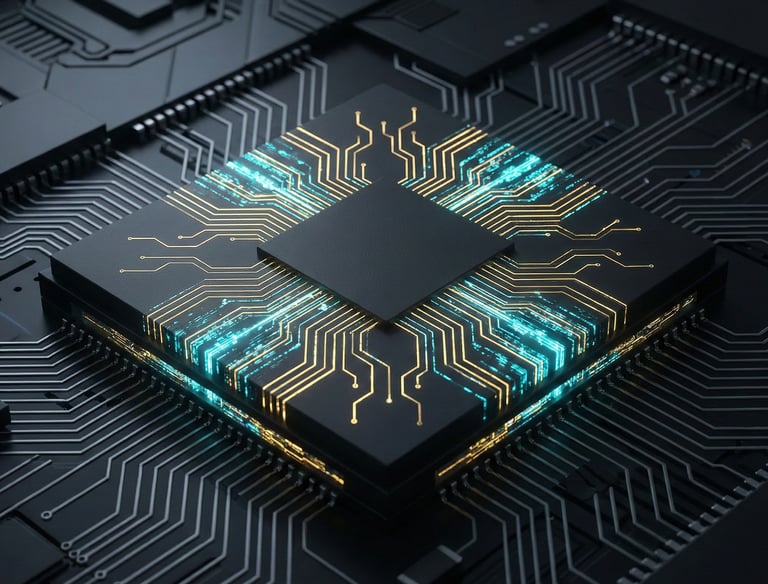 a processor chip lighting up with AI
