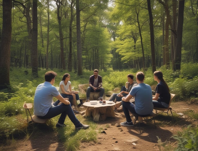 A small group engaged in a heartfelt conversation around a table.