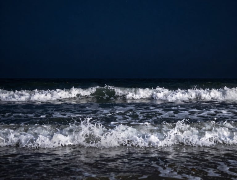A tranquil lake at twilight with navy skies and gentle gray reflections symbolizing steady guidance.