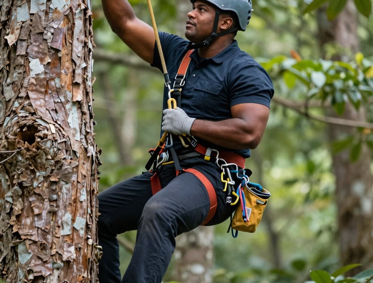 Tree climber near me ready to remove dead tree limbs.