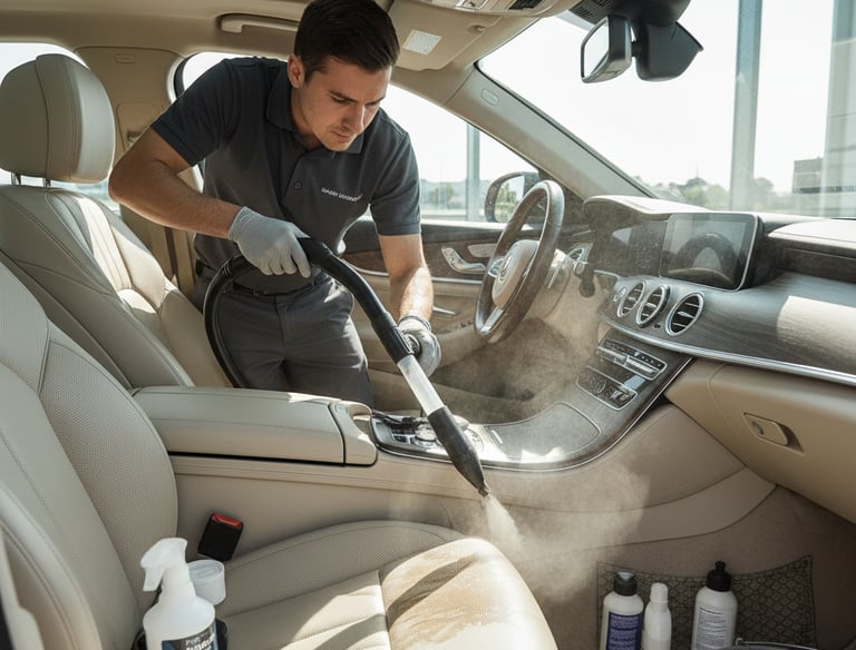 a man in a car with a vacuum cleaner