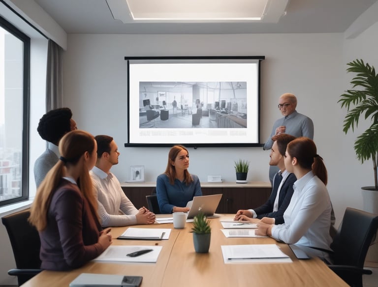 A professional consultant advising a client in a modern office.