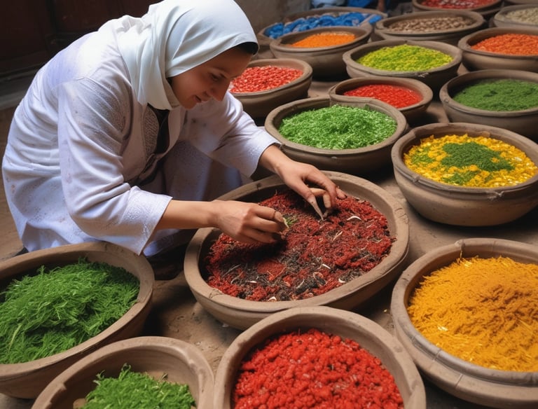 Artisan carefully crafting a Moroccan ritual object with intricate detail.