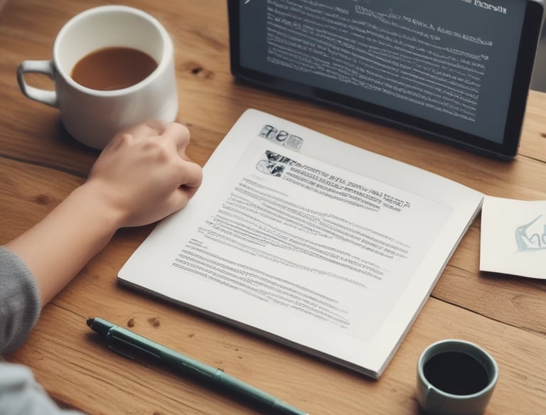 A person writing a guest post on a laptop with a coffee cup nearby.