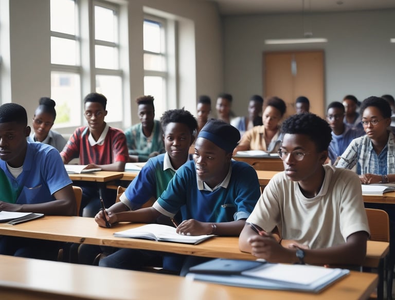 Students engaged in hands-on learning in a bright classroom.