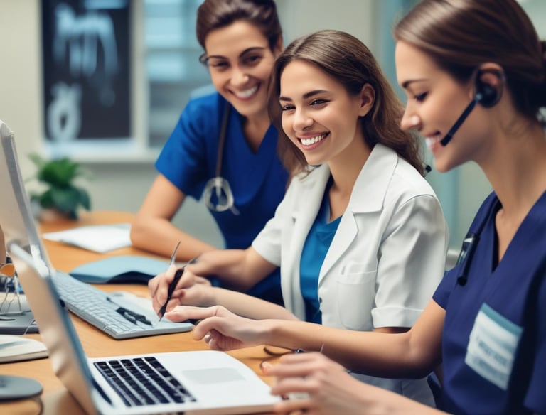 A friendly dental office team coordinating patient referrals over the phone.