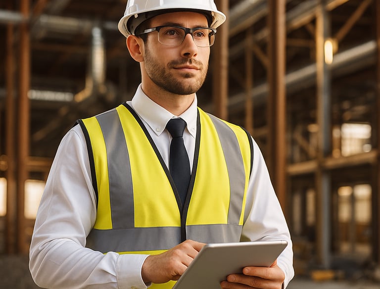a man in a safety vest and a hard hat