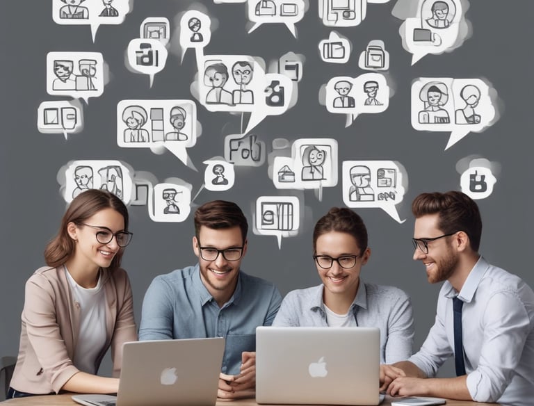 A team brainstorming digital marketing strategies around a conference table.