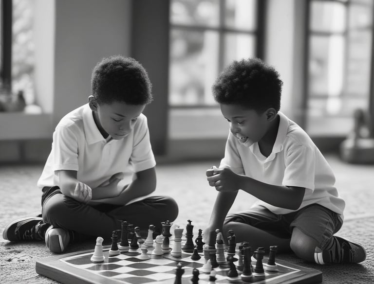 A friendly chess instructor guiding a diverse group of learners of all ages.