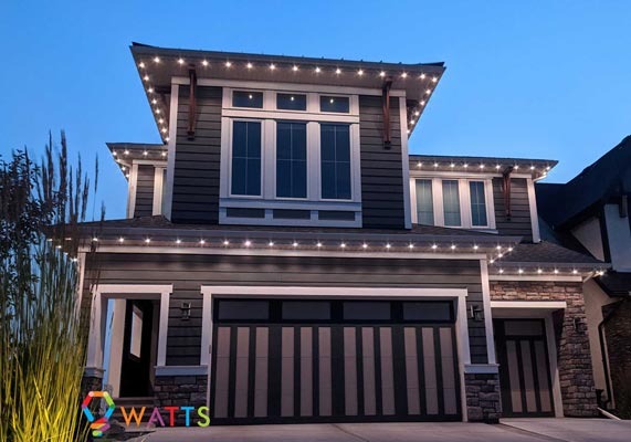 permanent Christmas Lights installed on eave of house