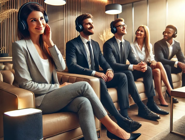Image des personnes en salle d'attente écoutant la musique