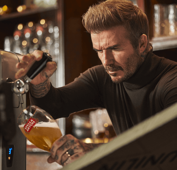 david beckham pouring stella artois beer