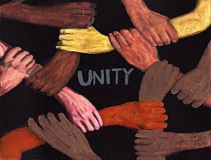 a group of hands holding hands with the words unity
