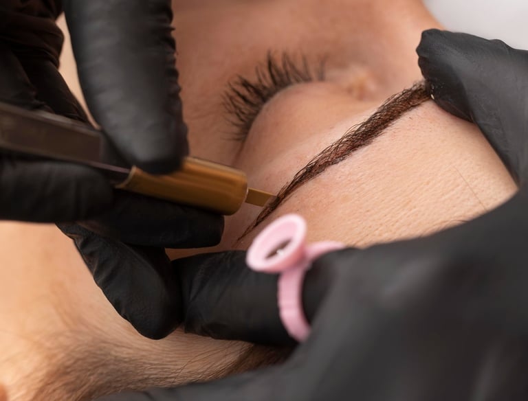a woman getting her eyebrows done by a professional hairdresser, Clinica Valor FRancia