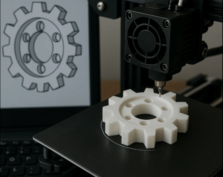 Engranajes y piezas mecánicas diseñadas e impresas en 3D