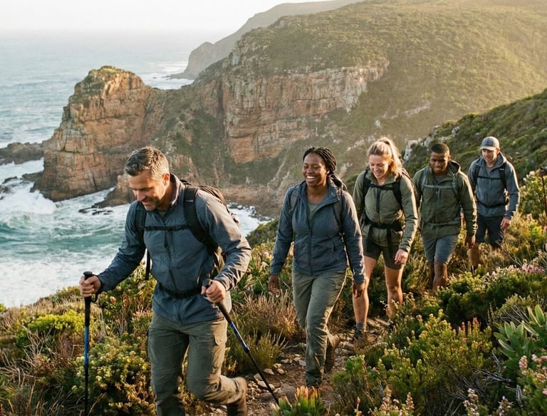 a group doing a hike on a fitness retreat in South Africa