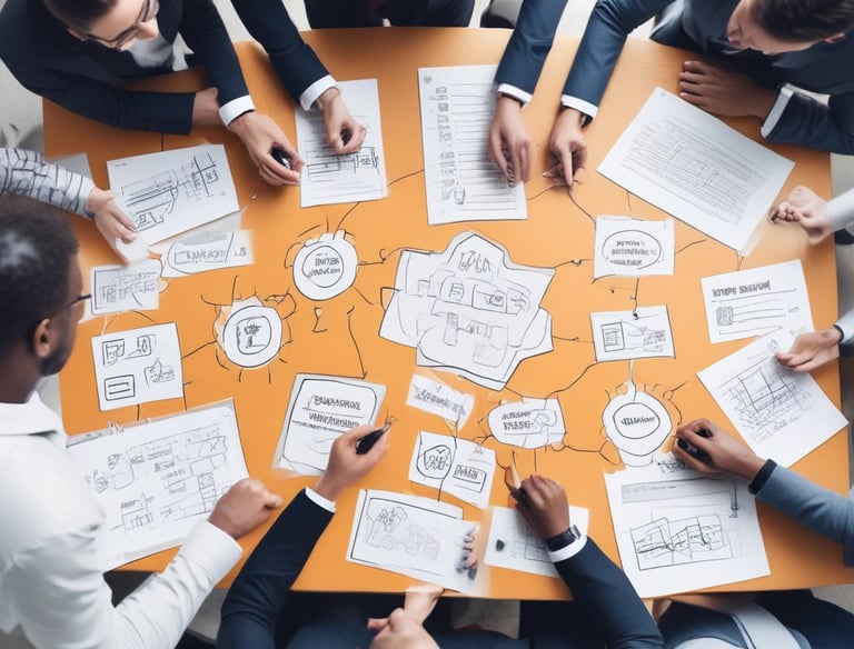 A smartphone displaying a social media post featuring a text discussing transformation and steps to take with a product. The phone is placed on a wooden desk, and there is a partial view of a laptop nearby.