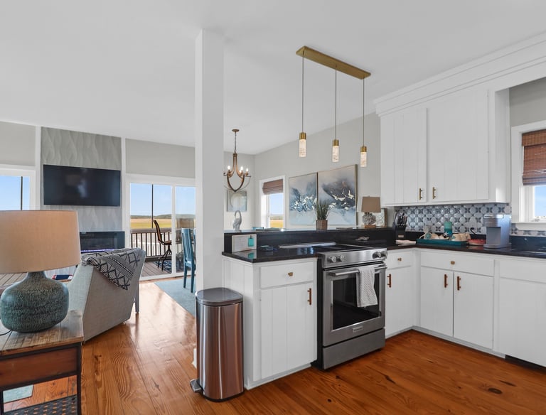 Open kitchen and living space with a view