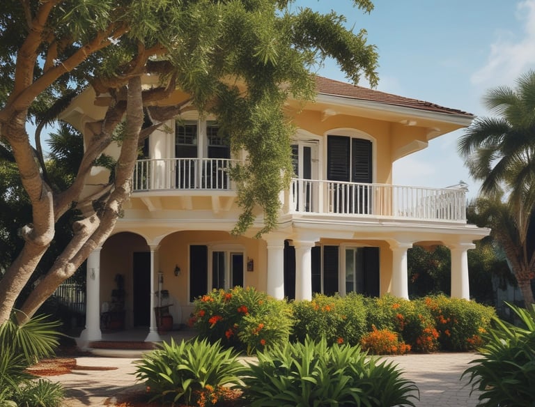 A spacious backyard with outdoor seating.