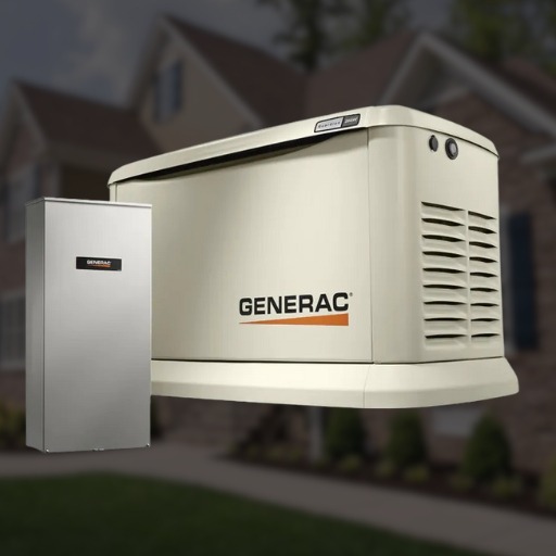 Generac electrical panel next to a generac home standby generator