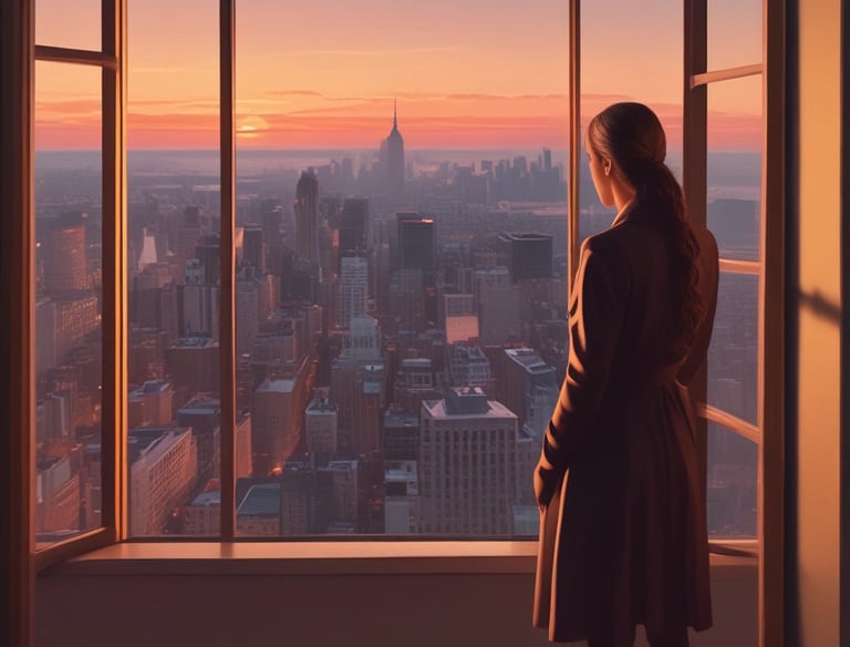 a man riding a skateboard down a street next to tall buildings